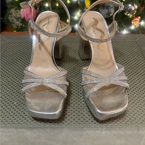 Nina Silver & Rhinestone Strappy 4” Heels
